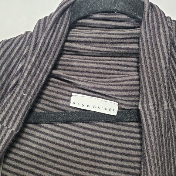 L Bryn Walker Knit Striped Shawl Collar Waterfall Cardigan Longline Lagenlook - Picture 4 of 13